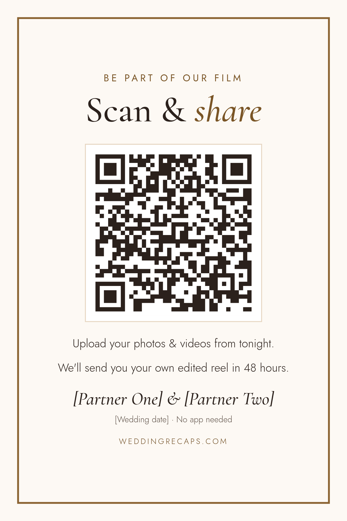 Sample table card with QR code for the demo wedding